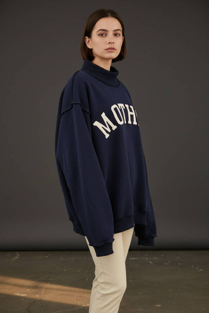 Navy 'MOTHER' Embroidered Mock Neck Sweatshirt
