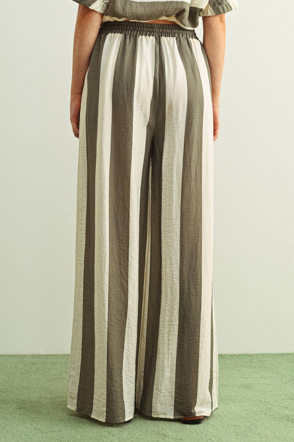 Pre-Order Olive Halle Stripe Wide Leg Trouser