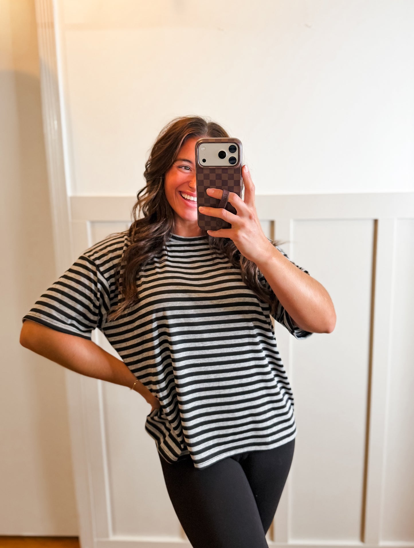 Black & Heather Gray Short Sleeve Stripe Oversized Tee