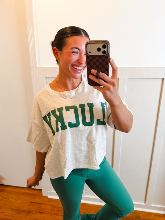 'LUCKY' Graphic Boxy Crop Top