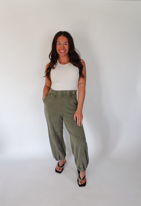Olive Mineral Wash Terry Butter Jogger