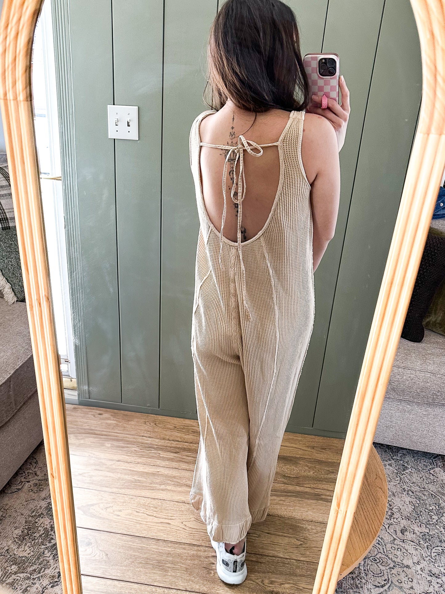 Waffle Knit Wide Leg Jumpsuit