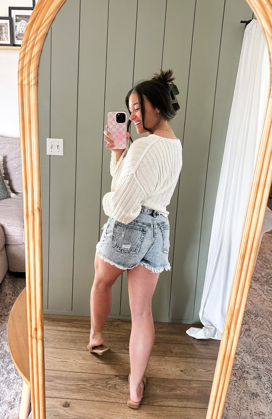 Frayed Hem Denim Shorts