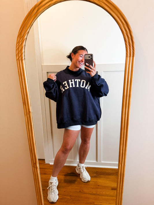 Navy 'MOTHER' Embroidered Mock Neck Sweatshirt