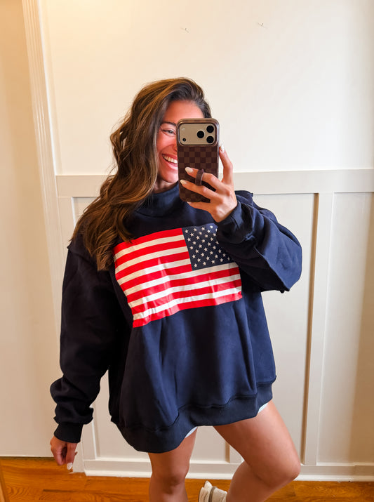 Navy 'USA & FLAG' Reversible MockNeck Sweatshirt