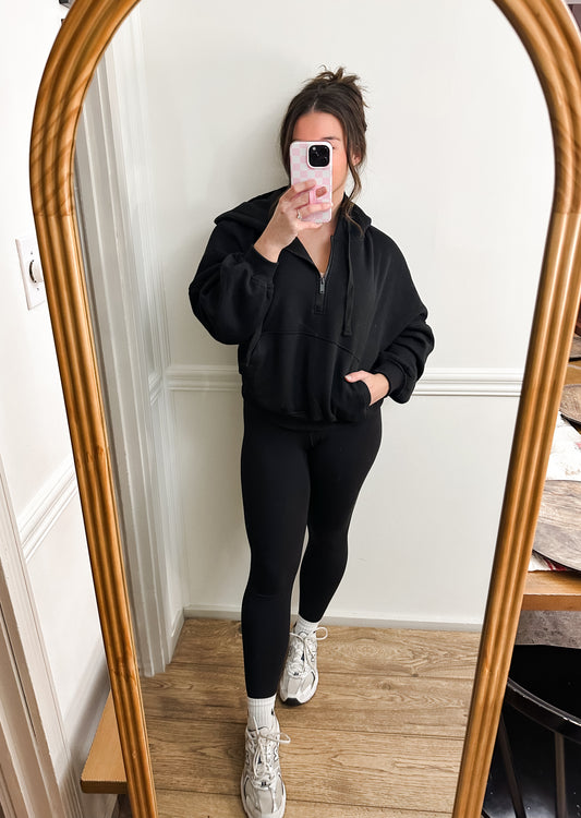Black French Terry Hooded Quarter Zip