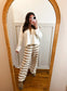 Belle Tan and Cream Striped Knit Drawstring Sweater Pants