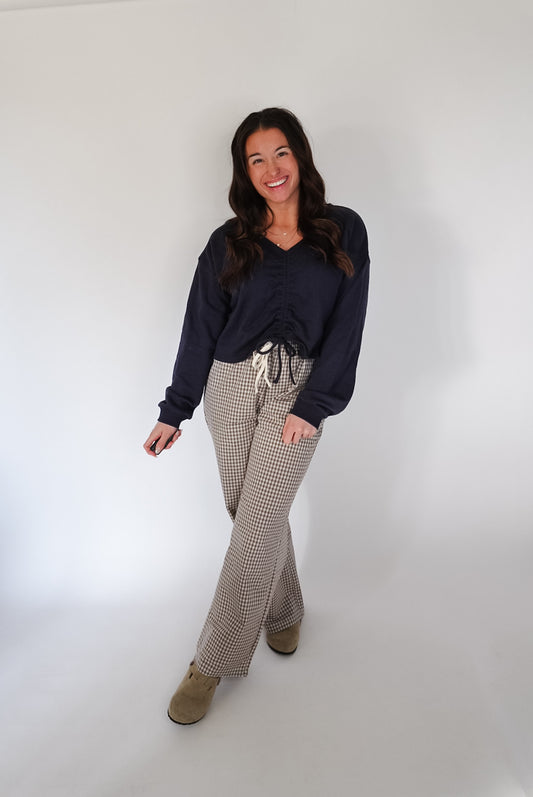 Brown Gingham Adjustable Tie Pants