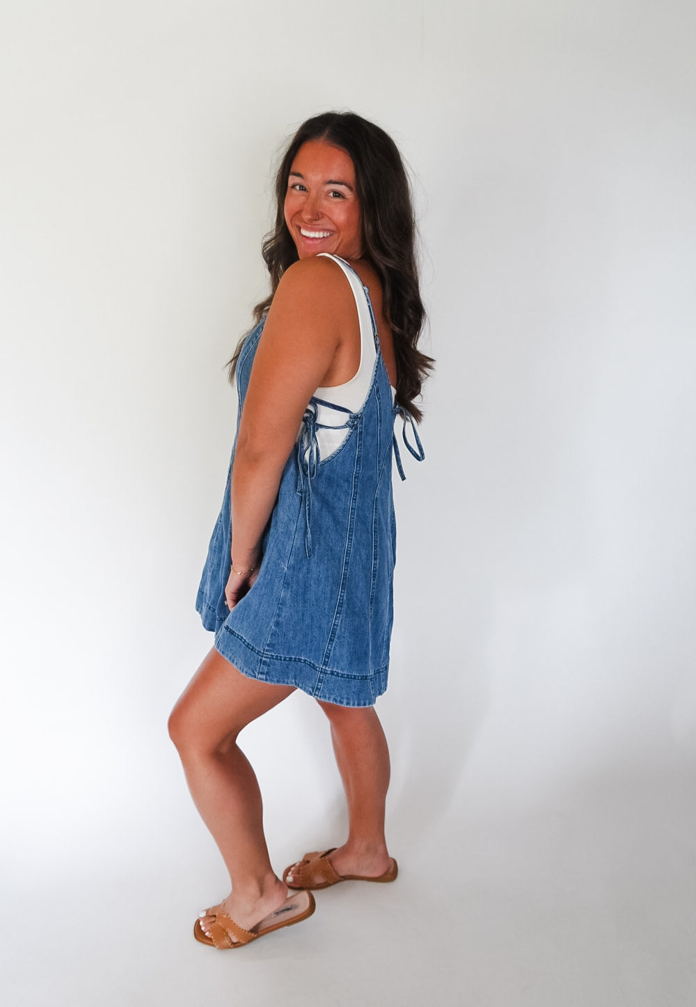 PRE-ORDER Melody Denim Flared Romper Side Tie