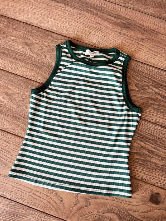 SURPRISE Green & White Stripe Tank Top