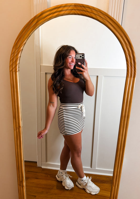 Brown and White Mid Rise Skort