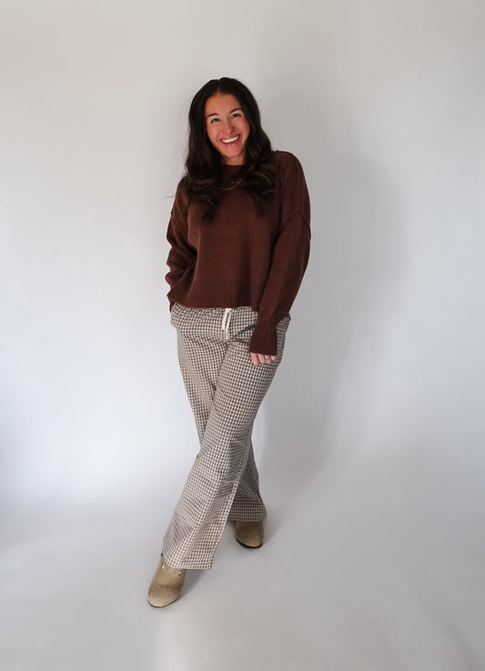 Brown Gingham Adjustable Tie Pants