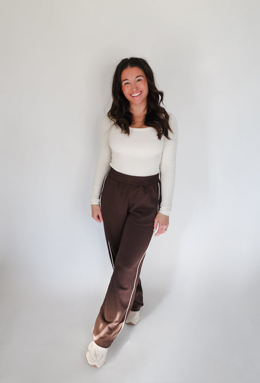 Espresso Modal Scuba Two Stripe Straight Pant