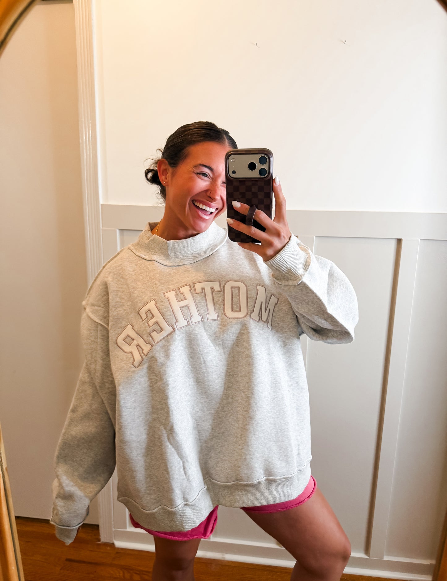 'MOTHER' Embroidered Mock Neck Sweatshirt