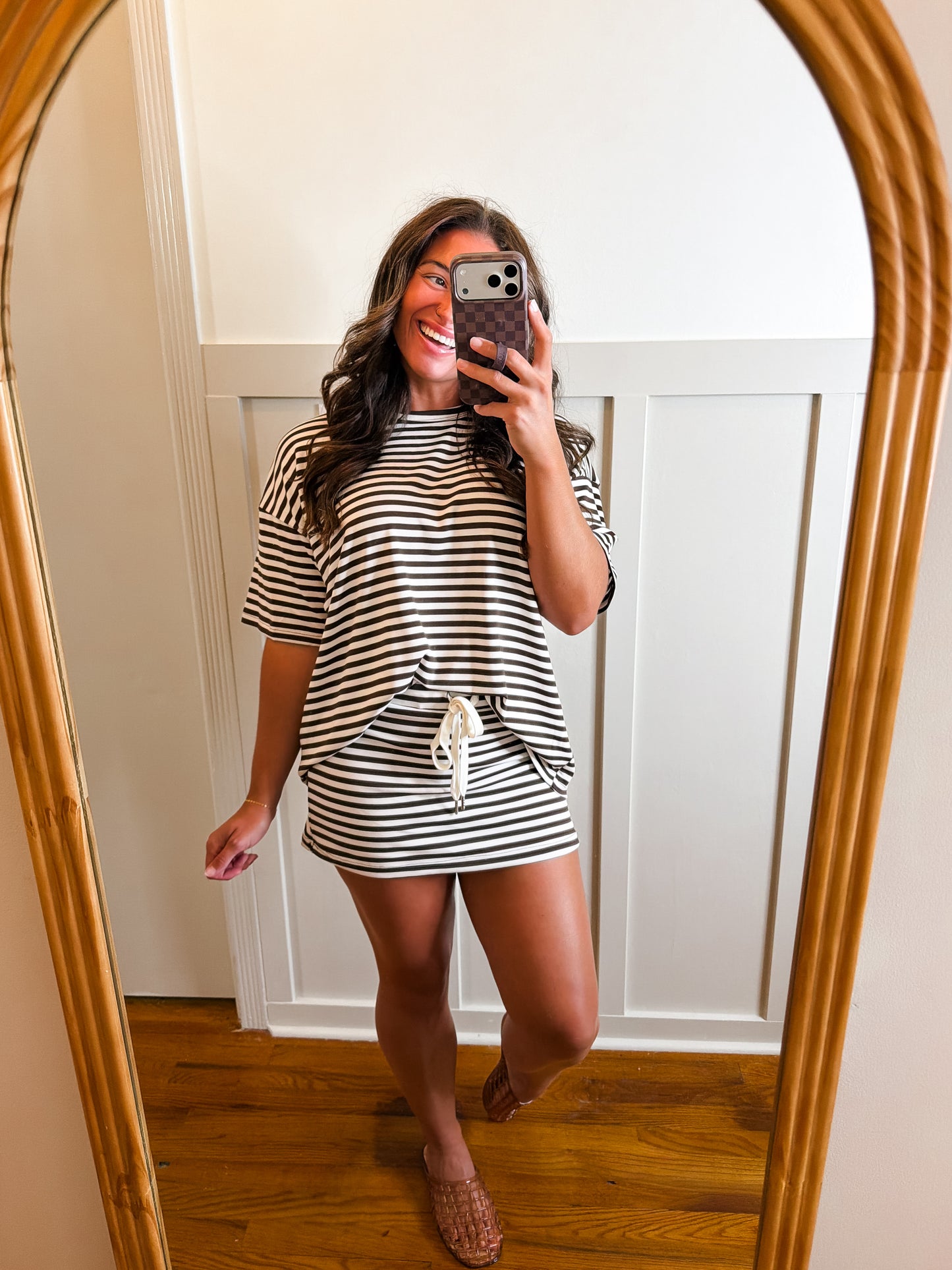 Brown and White Mid Rise Skort