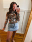 Floral Mesh Long-Sleeve Mock Neck Top