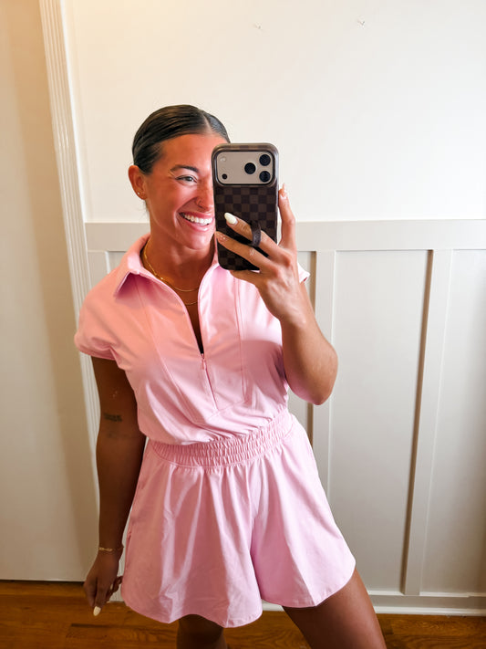 Sugar Pink Butter Short Sleeve Zip Romper