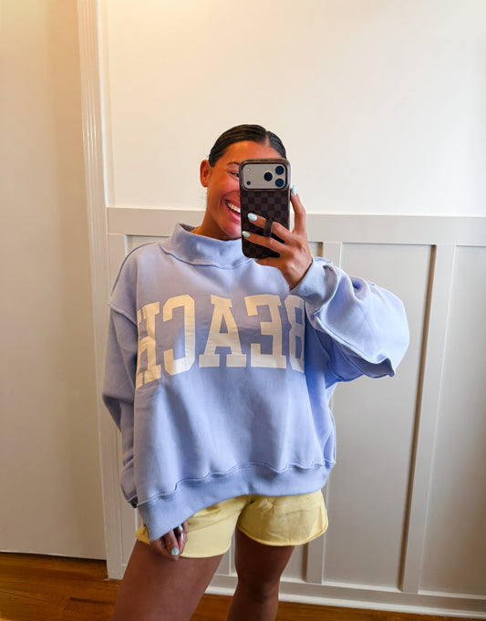 BEACH' & 'LAKE' Reversible Mock-neck Crop Sweatshirt