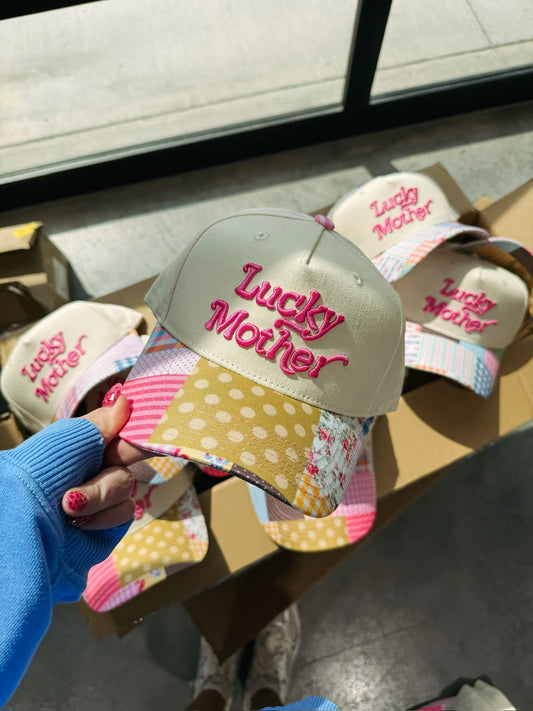 LUCKY MOTHER TRUCKER HAT - CREAM / PATCHWORK