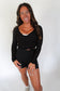 Black Long Sleeve V Neck Wrap Top