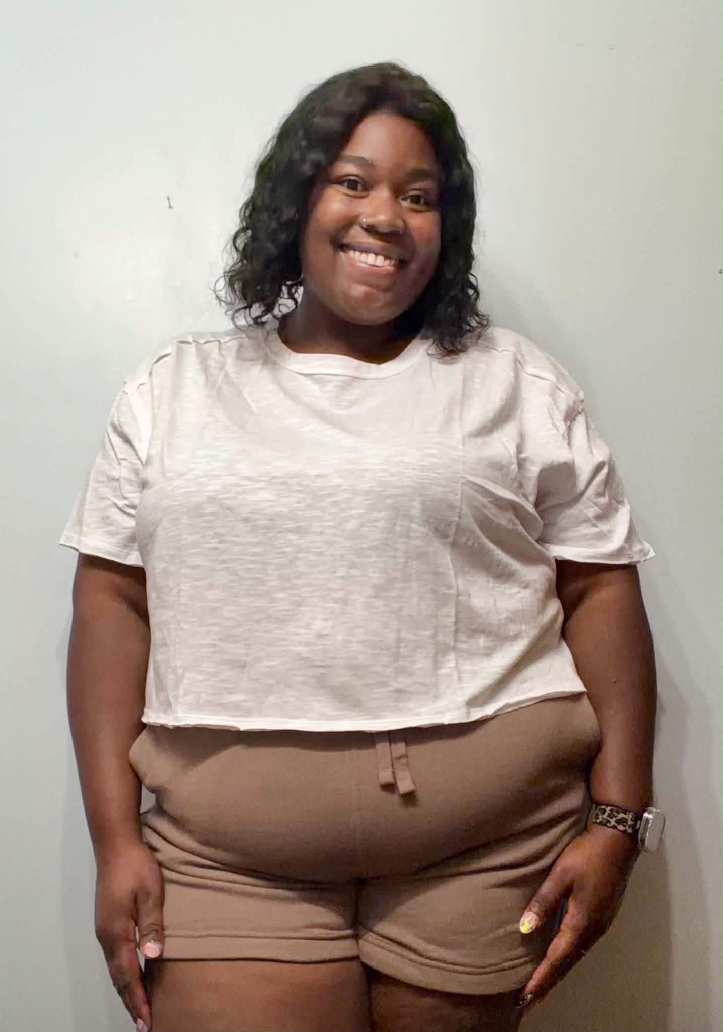 Plus Size - White Cotton Short Sleeve Crop Top