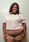 Plus Size - White Cotton Short Sleeve Crop Top