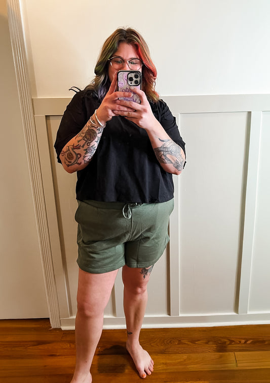 Plus Size-  Lt. Olive French Terry Basic Short