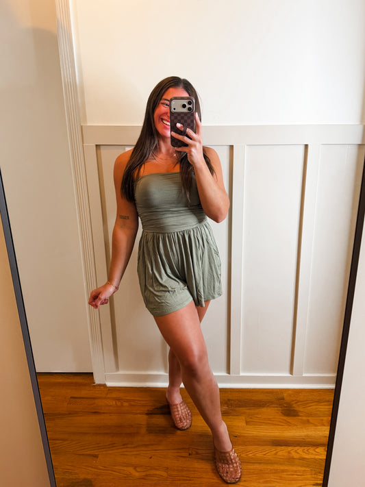 Olive Green Kate Strapless Romper