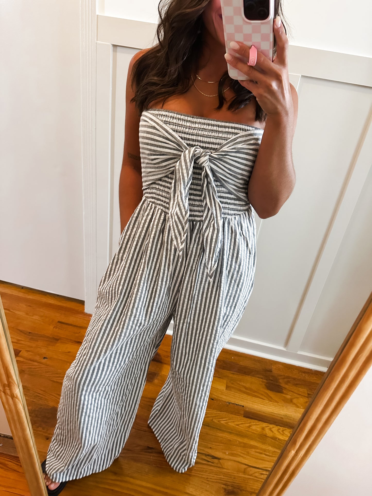 Seaside Self Tie Front Smocked Tube Jumpsuit