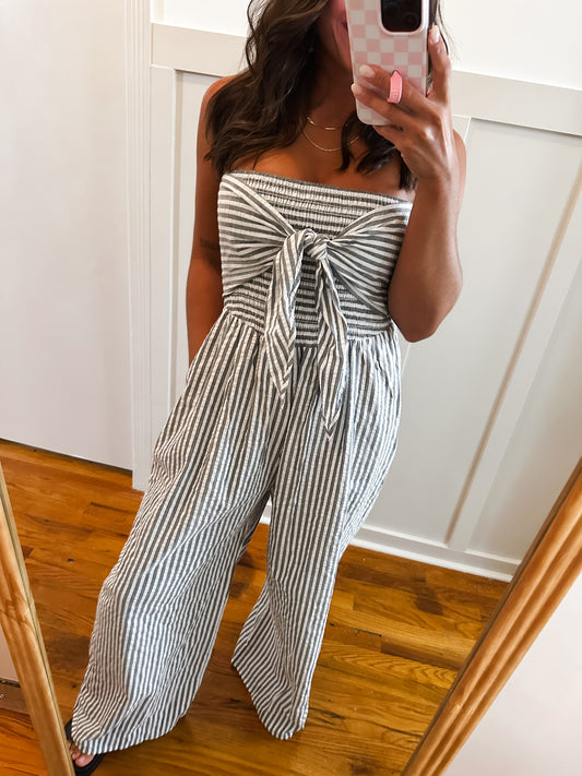 Seaside Self Tie Front Smocked Tube Jumpsuit