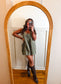 Brown Lace Long Sleeve Mock Neck Top