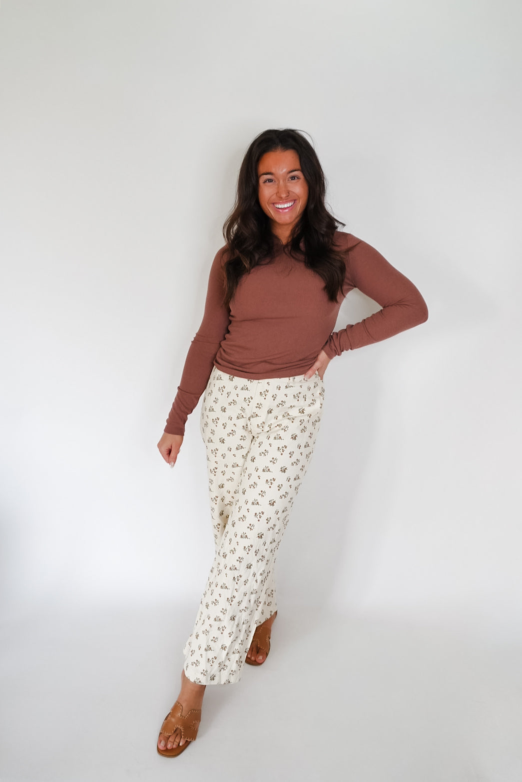 Red Bean Round Neck Fitted Ribbed Knit Long Sleeve