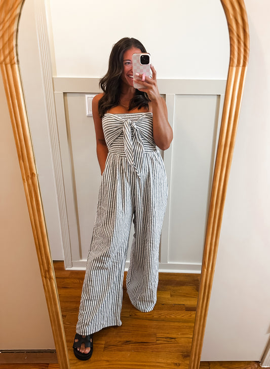 Seaside Self Tie Front Smocked Tube Jumpsuit