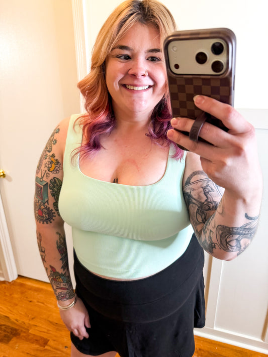 1X-3X Mint Rib Square Neck Tank Top