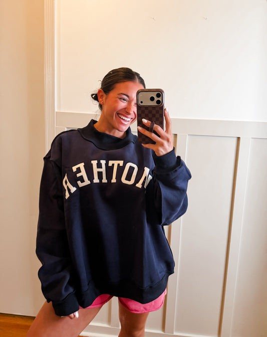 Navy 'MOTHER' Embroidered Mock Neck Sweatshirt