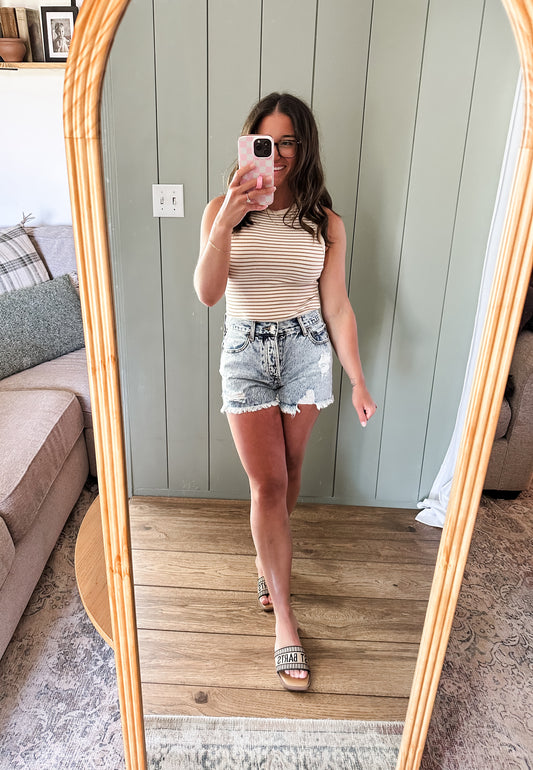 Striped Round Neck Sleeveless Bodysuit