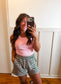 Pink and Olive Striped Knit Shorts