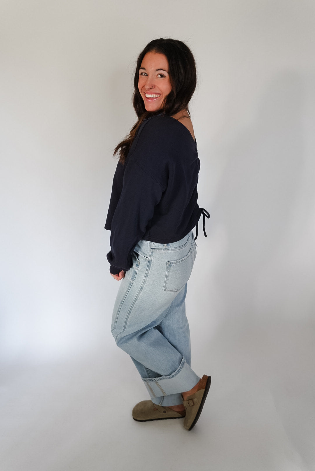 Navy Reversible Relaxed Crop Knit Top