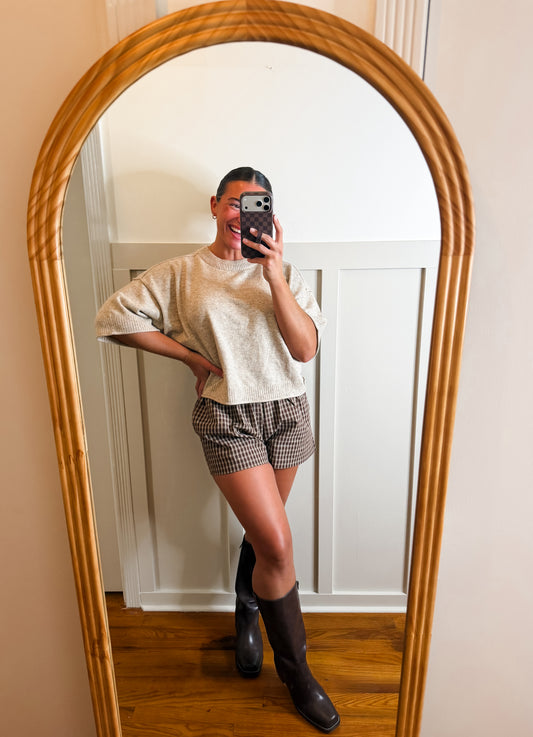 Oatmeal Short Sleeve Knit Top