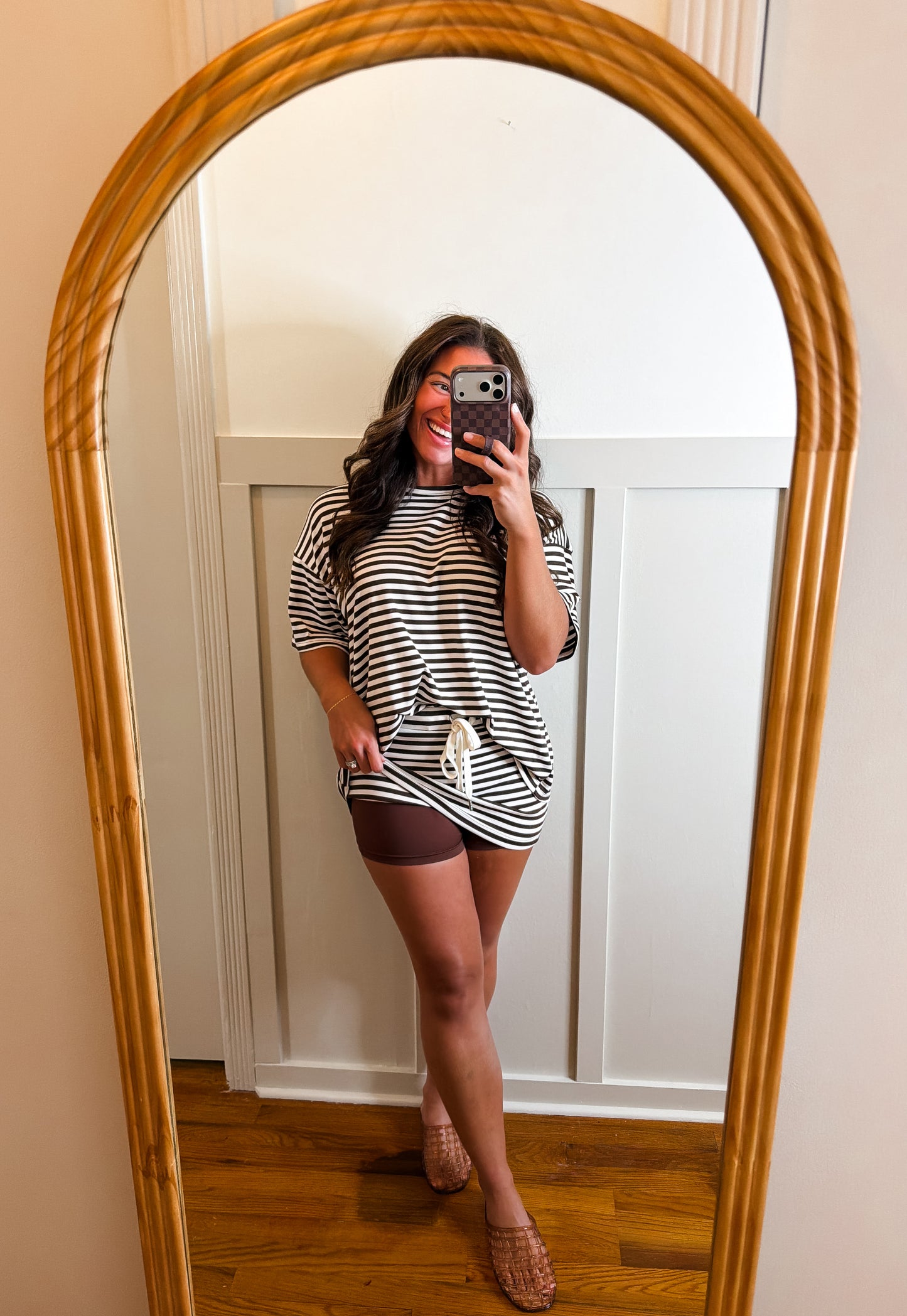 Brown and White Mid Rise Skort