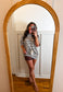 Brown and White Mid Rise Skort