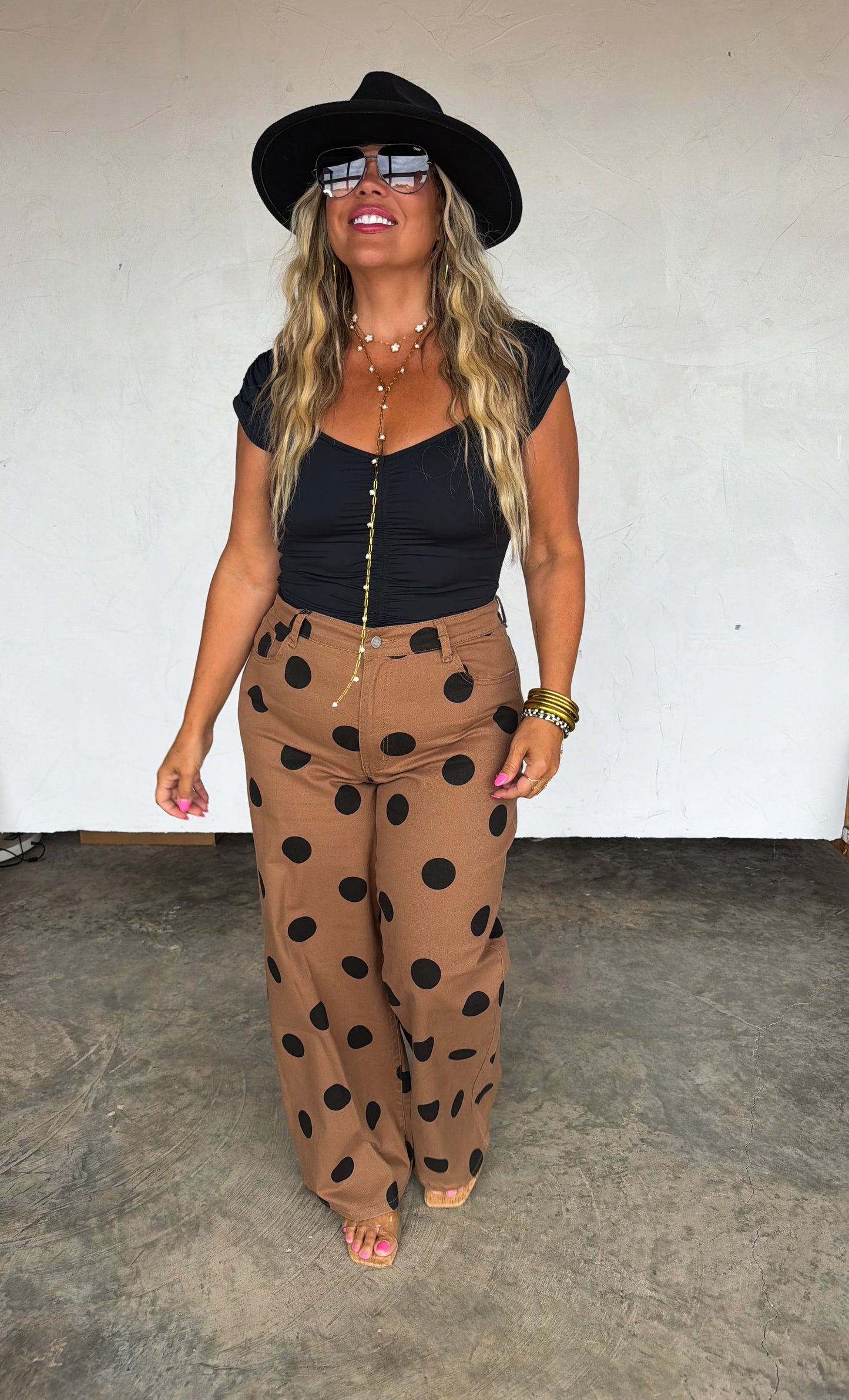 PREORDER- MOCHA DOT DENIM JEANS