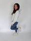 Gray Floral Print Lounge Crop Hoodie