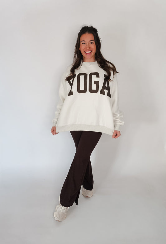Brown 'PILATES & YOGA' Print Reversible Mockneck Sweatshirt