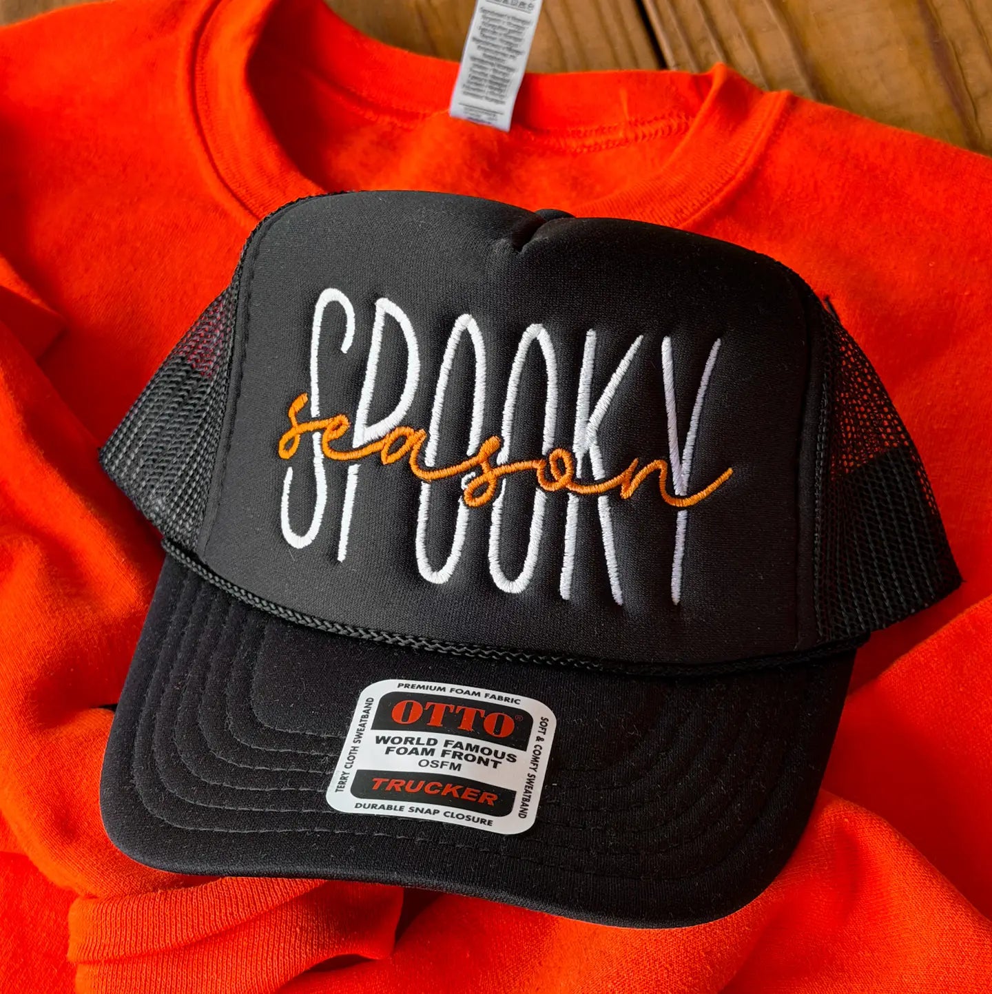 PRE-ORDER Spooky Script Embroidered Otto Foam Trucker Hat