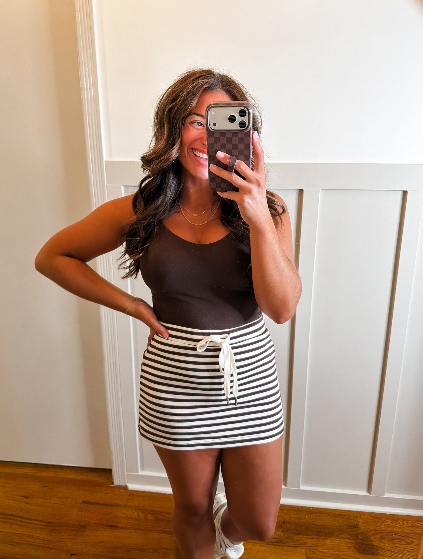 Brown and White Mid Rise Skort