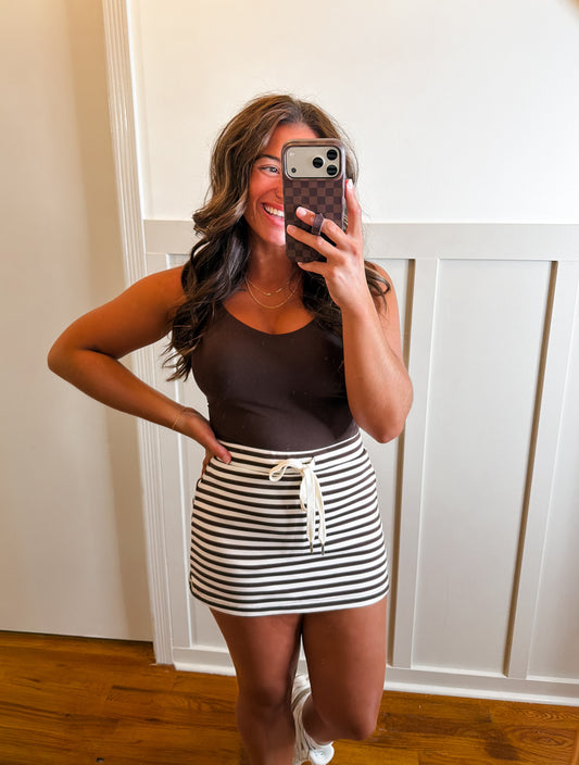 Brown and White Mid Rise Skort