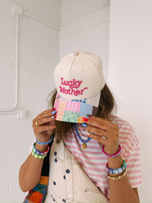 LUCKY MOTHER TRUCKER HAT - CREAM / PATCHWORK
