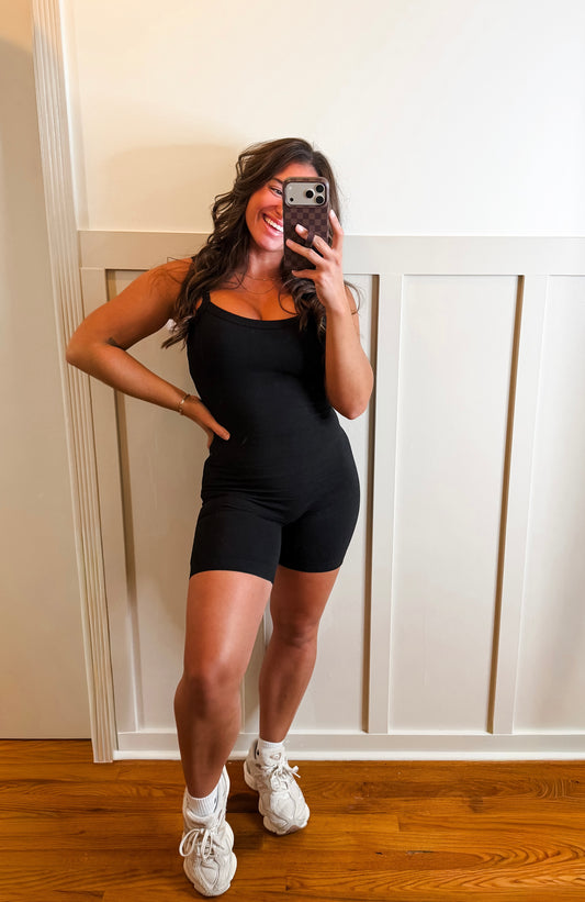 Black Cotton Spaghetti Strap Romper