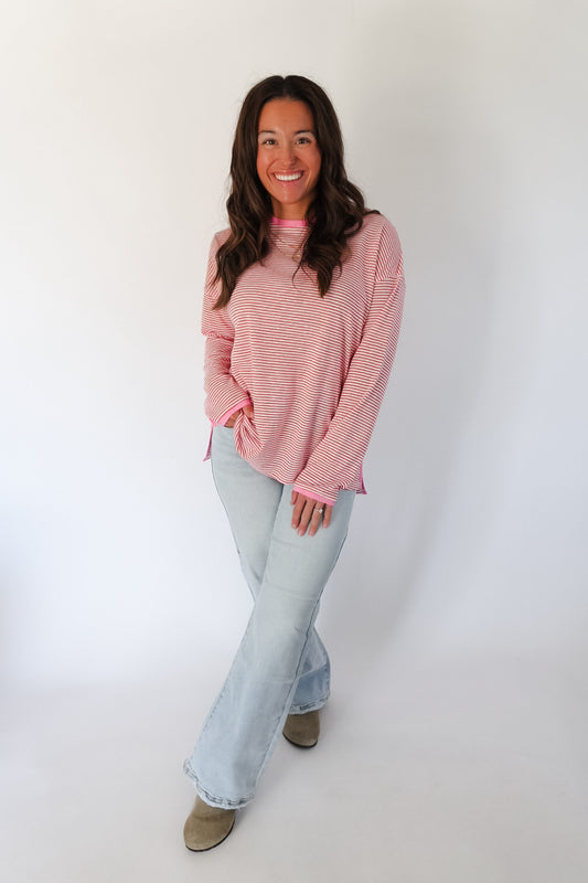 Cherry Contrast Striped Top